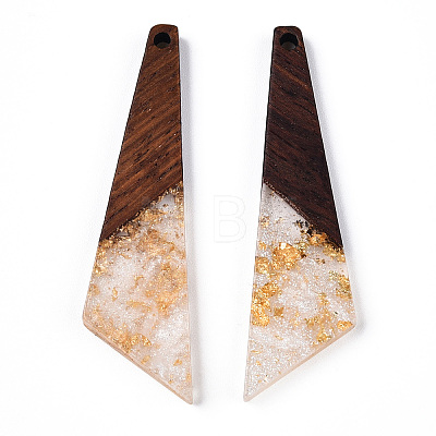 Transparent Resin & Walnut Wood Pendants RESI-N039-70A-1