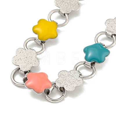 304 Stainless Steel Enamel Flower Link Chain Necklaces NJEW-S431-05P-02-1