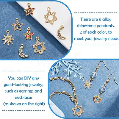 12Pcs 6 Style Alloy Rhinestone Pendants FIND-FH0002-72-1