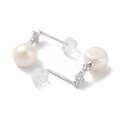 Natural Pearl and Cubic Zirconia Stud Earrings for Women EJEW-C083-01P-1