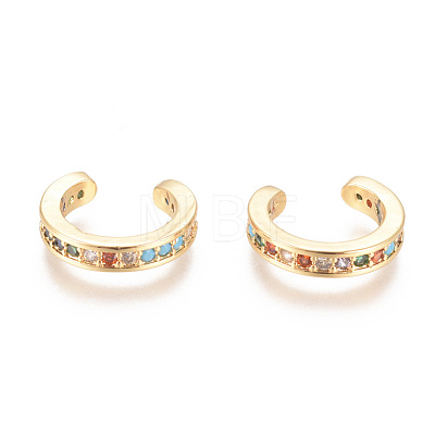 Golden Plated Brass Micro Pave Cubic Zirconia Cuff Earrings EJEW-L244-16G-1