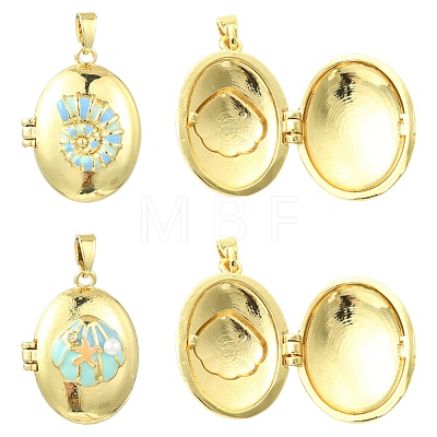 4Pcs 2 Styles Brass Enamel Locket Pendants KK-CJ0005-56-1