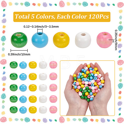 600Pcs 5 Colors Dyed Natural Wood Beads WOOD-SC0002-42-1