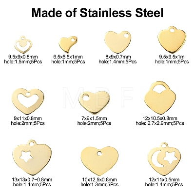 50Pcs 10 Styles 201 Stainless Steel Charms STAS-CJ0002-23-1