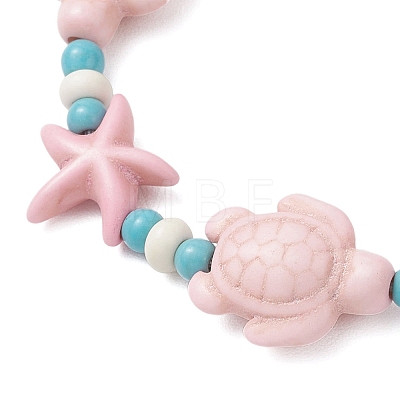 Starfish & Turtle Synthetic Turquoise Beads Braided Bead Bracelets for Women BJEW-JB12130-01-1