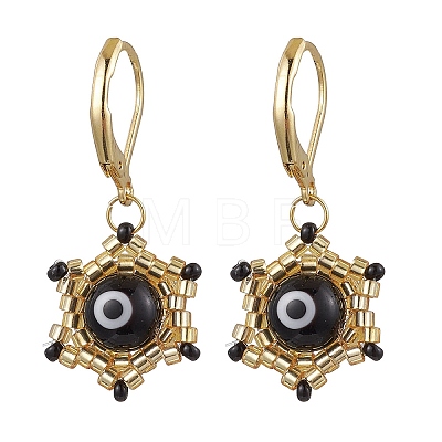 Star of David Evil Eye Handmade Glass Seed Beads with Lampwork Hoop Earrings EJEW-MZ00389-1