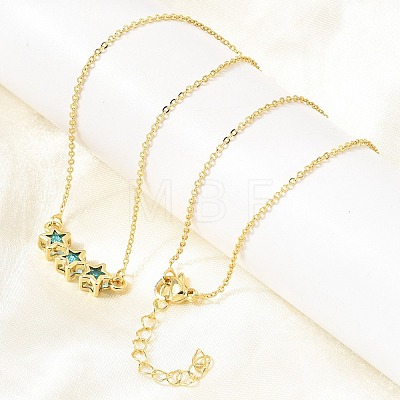 Brass Glass Triple Star Pendant Necklaces KK-CBAB173-03G-12-1