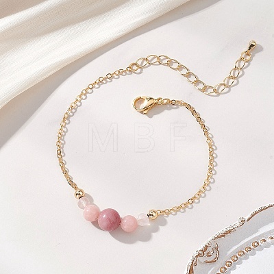 Natural Rhodochrosite Round Beads link Bracelets BJEW-JB13172-03-1