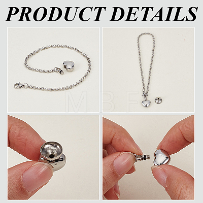 2Pcs Heart Non-Tarnish Stainless Steel Charm Bracelets BJEW-CN0001-23P-1