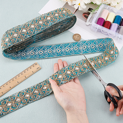 Ethnic Embroidered Polyester Sequins Trim Ribbon OCOR-WH0070-136A-1