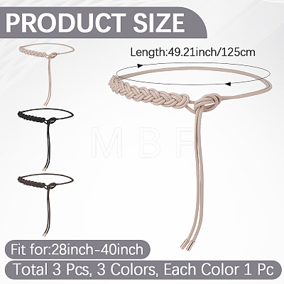 3Pcs 3 Colors PU Leather Rope Knot Tie Waist Belly Belts for Women AJEW-CL0003-71B-1