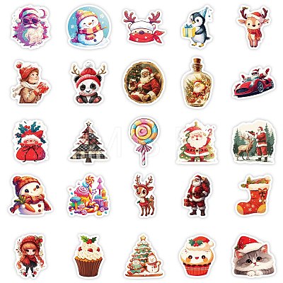 50Pcs Christmas Theme Animal Paper Stickers DIY-P085-03-1