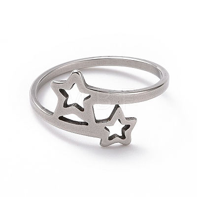 Non-Tarnish 201 Stainless Steel Double Star Finger Ring RJEW-J051-14P-1