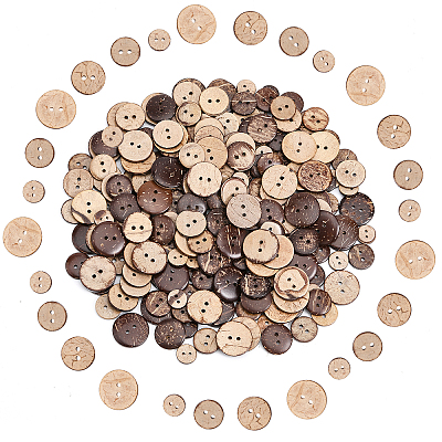 240Pcs 4 Styles 2-Hole Flat Round Coconut Buttons BUTT-CA0001-10-1