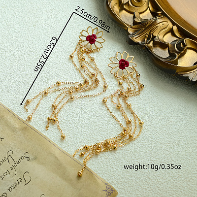 Iron Plastic Flower Tassel Stud Earrings FS-WG443FE-01-1
