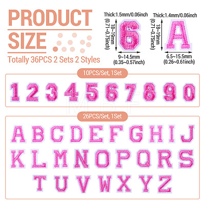 36Pcs 2 Sets 2 Styles Letter A~Z & Number 0~9 Polyester Embroidery Sew On Patches Sets PATC-TA0001-55B-1