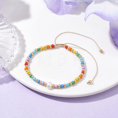 Rainbow Style Glass Seed Beads Braided Bead Bracelets for Women BJEW-JB10064-1