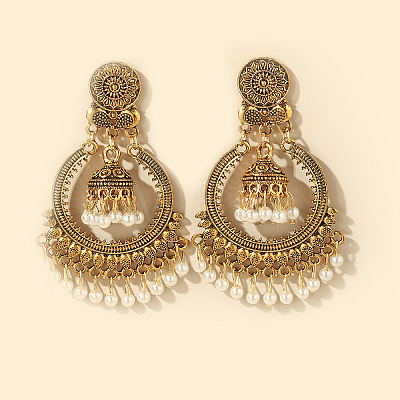 Bohemian Style Alloy Resin Bell with Flat Round Chandelier Earrings FS-WG374F0-04-1