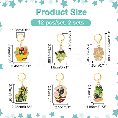 Potted Plant with Cat Alloy Enamel Pendant Stitch Markers HJEW-AB00313-1