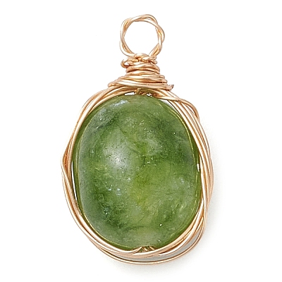 Dyed Natural Malaysia Jade Copper Wire Wrapped Pendants PALLOY-JF02879-1