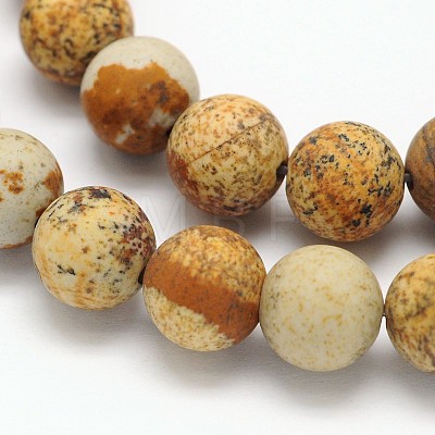 Frosted Round Natural Picture Jasper Beads Strands G-N0166-46-6mm-1