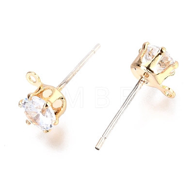 Brass Micro Pave Clear Cubic Zirconia Stud Earring Findings ZIRC-H116-06A-G-1