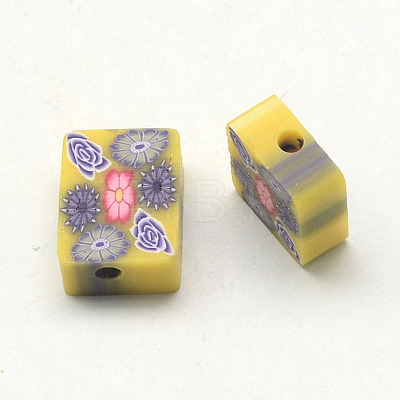 Handmade Polymer Clay Rectangle with Flower Beads X-CLAY-Q215-02-1