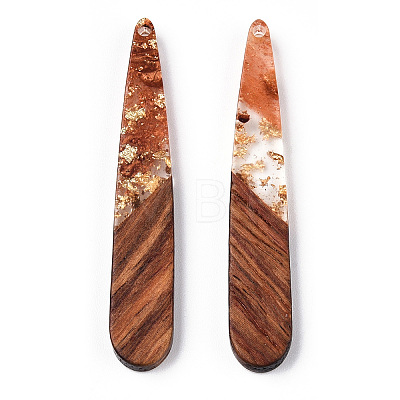 Transparent Resin & Walnut Wood Pendants RESI-N039-69D-1