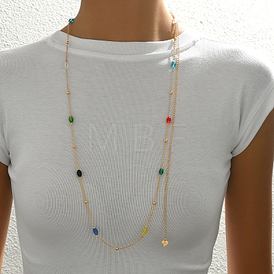 Fashionable Vintage Simple Brass Colorful Enamel Link Chain Women's Long Necklaces PN4566-4-1