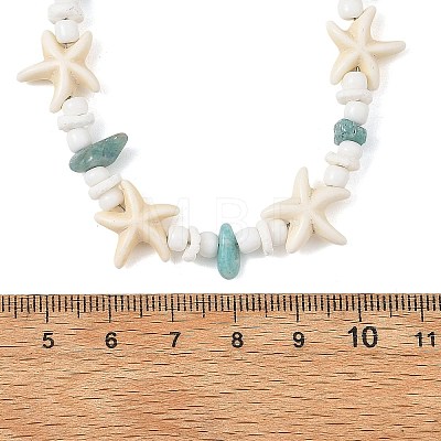 Ocean Natural Amazonite Chip & Natural White Shell Disc & Dyed Starfish Synthetic Turquoise Beaded Necklaces for Women NJEW-JN06390-1