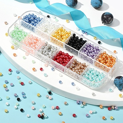 1200Pcs 12 Color Baking Painted Pearlized Glass Pearl Bead HY-YW0001-06-1