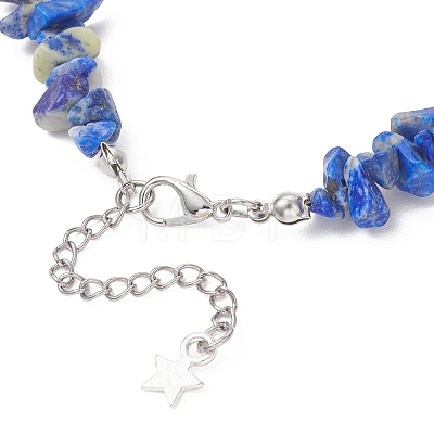 Dyed Natural Lapis Lazuli Chip & Handmade Flower Printed Porcelain Beads Bracelets for Women BJEW-JB12968-1
