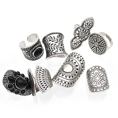 8Pcs Retro Alloy and Resin Cuff Open Rings Set WG49266-01-1