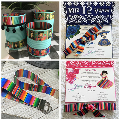 2Rolls 2 Styles Stripe Pattern Printed Polyester Grosgrain Ribbon OCOR-TA0001-37I-1