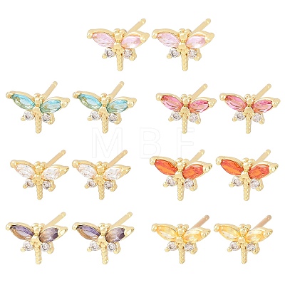 Brass Micro Pave Cubic Zirconia Stud Earrings for Women KK-A305-08G-1