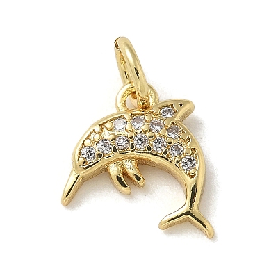 Brass Micro Pave Clear Cubic Zirconia Pendants KK-U046-02G-05-1