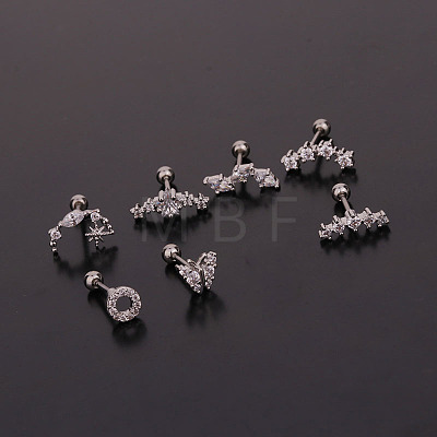 316L Surgical Stainless Steel Micro Pave Clear Cubic Zirconia Cartilage Earrings WG14BE9-10-1