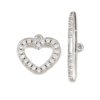 Heart Brass Micro Pave Clear Cubic Zirconia Toggle Clasps KK-G548-37P-1