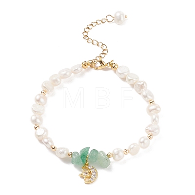Gemstone Chips & Pearl Beaded Bracelet BJEW-JB08236-1