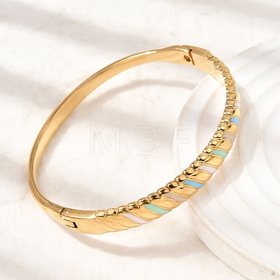 304 Stainless Steel Enamel Hinged Bangles for Women BJEW-B168-05G-1