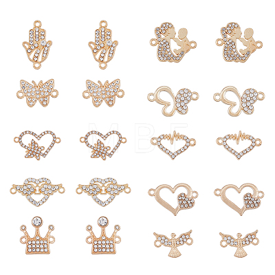 60Pcs 10 Styles Alloy Crystal Rhinestone Connector Charms FIND-FH0007-03-1