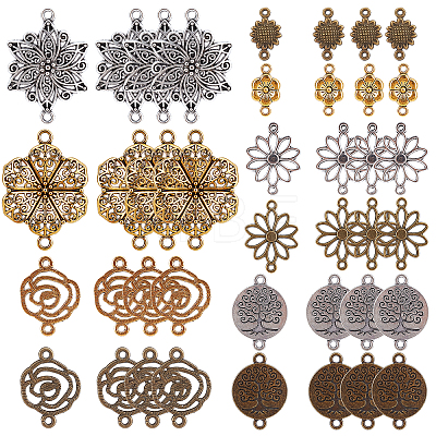 60Pcs 10 Styles Tibetan Style Alloy Connector Charms FIND-SC0003-35-1