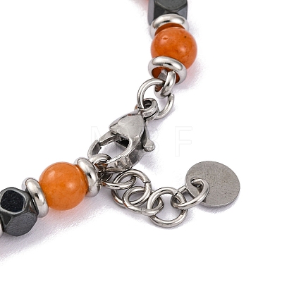 Natural Carnelian & Magnetic Synthetic Hematite Round Beaded Bracelet BJEW-P339-02P-01-1