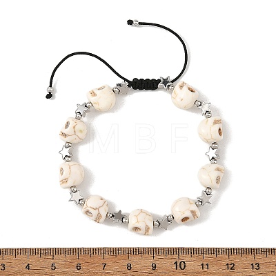 Dyed Synthetic Turquoise Halloween Skull Braided Bead Bracelets BJEW-TA00768-1