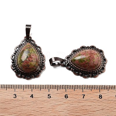 Natural Unakite Teardrop Pendants G-K363-01R-22-1