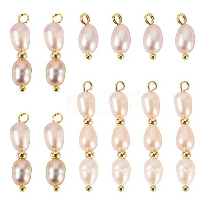 12Pcs 3 Styles Natural Cultured Freshwater Pearl Rice Pendants PALLOY-TA00378-1