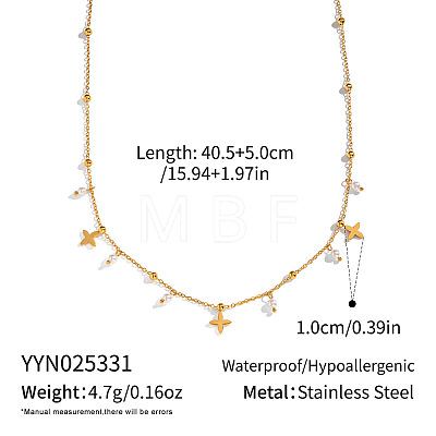 Elegant 304 Stainless Steel Cross and Imitation Pearl Round Beads Pendant Necklaces for Women YC6903-1
