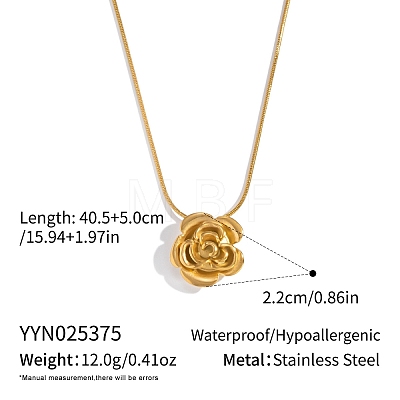 Minimalist 304 Stainless Steel Rose Flower Pendant Round Snake Chain Necklaces for Women KV0581-1