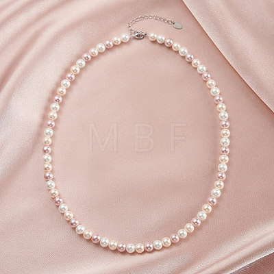 6mm Round Shell Pearl Beaded Necklaces NJEW-L125-009P-01-1