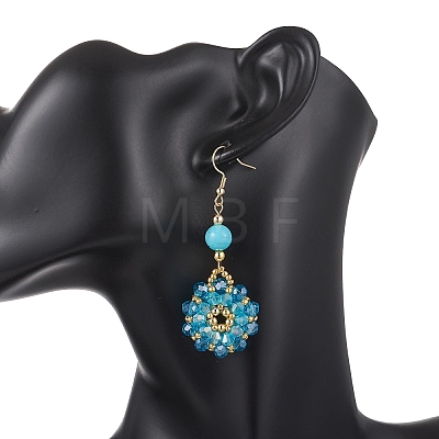 Flower Glass Seed Beads &  Synthetic Turquoise Dangle Earrings EJEW-MZ00697-01-1